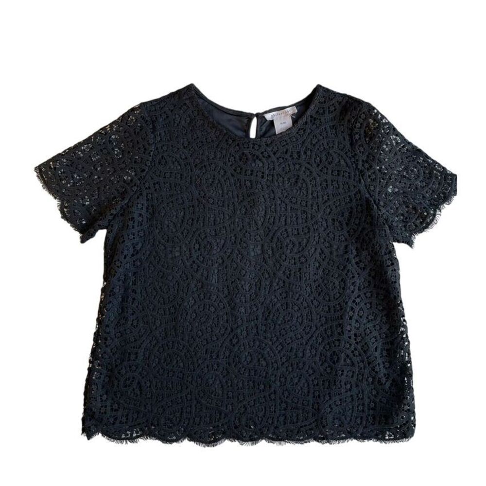 Philosophy Black Whimsigoth Floral Lace‎ Short Sleeve Blouse Scalloped Hem XL/XG